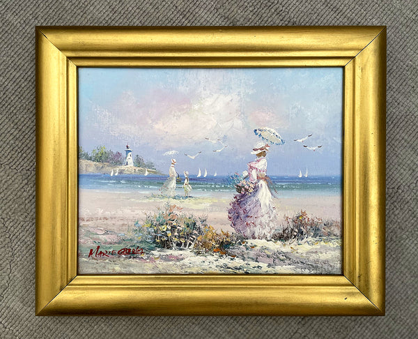 Fine Mid C20th French Impressionist Oil on Canvas - Ladies at the Beach - Marie Charlot SOLD