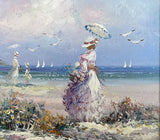 Fine Mid C20th French Impressionist Oil on Canvas - Ladies at the Beach - Marie Charlot SOLD