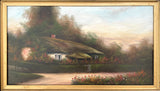 Delightful Edwardian Oil on Wood panel - Thatched Country Cottage by Hal Burton