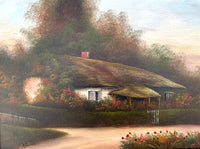 Delightful Edwardian Oil on Wood panel - Thatched Country Cottage by Hal Burton