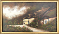 Fine Edwardian Oil on Wood panel - Thatched Rural Cottage by Hal Burton