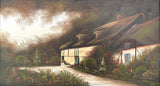 Fine Edwardian Oil on Wood panel - Thatched Rural Cottage by Hal Burton