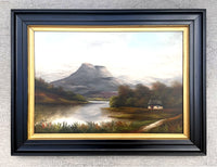 Delightful Edwardian Oil on Wood panel - Cottage by a Loch by Hal Burton