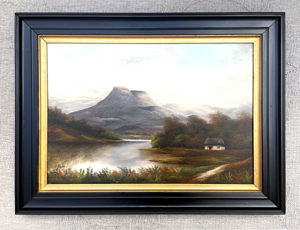 Delightful Edwardian Oil on Wood panel Cottage by a Loch by Hal