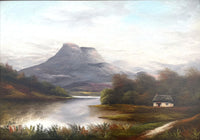 Delightful Edwardian Oil on Wood panel - Cottage by a Loch by Hal Burton