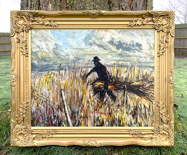 Superb Early C20th Post Impressionist Oil on Board - The Reed Cutter SOLD