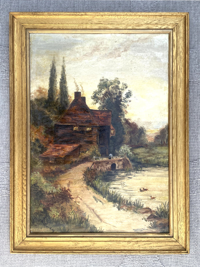 Fine Edwardian English School Oil on Artists Board - The Watermill SOLD