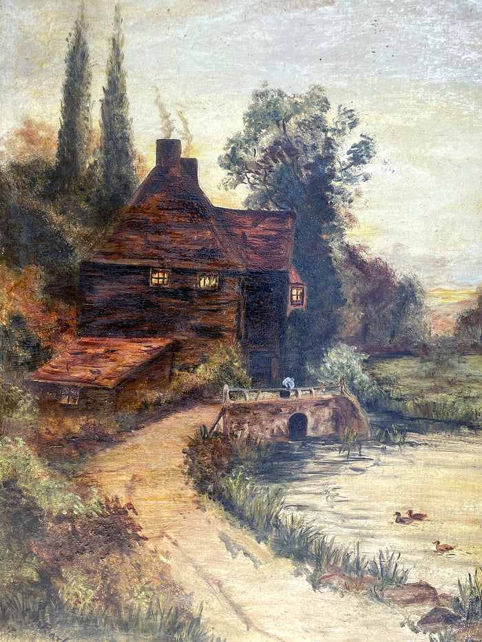 Fine Edwardian English School Oil on Artists Board - The Watermill SOLD