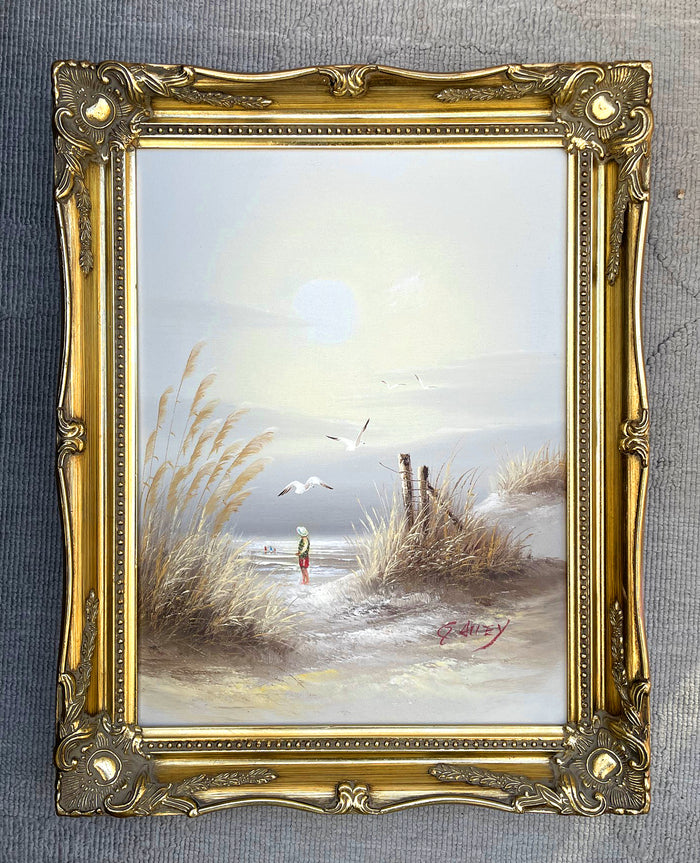 Delightful Vintage Mid C20th Oil on Canvas - Boy on a Beach SOLD