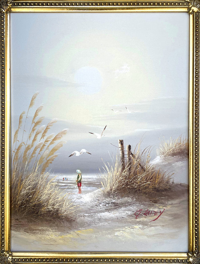 Delightful Vintage Mid C20th Oil on Canvas - Boy on a Beach SOLD