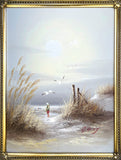 Delightful Vintage Mid C20th Oil on Canvas - Boy on a Beach
