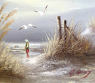 Delightful Vintage Mid C20th Oil on Canvas - Boy on a Beach SOLD