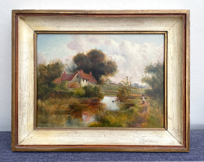 Exquisite Early C20th English School Oil on Panel - Rural Cottage by a pond SOLD
