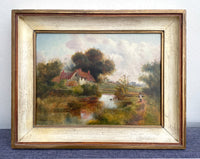 Exquisite Early C20th English School Oil on Panel - Rural Cottage by a pond