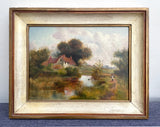 Exquisite Early C20th English School Oil on Panel - Rural Cottage by a pond