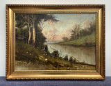 Exquisite Large C19th English School Victorian Oil on Canvas - Extensive River Landscape SOLD