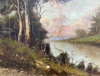 Exquisite Large C19th English School Victorian Oil on Canvas - Extensive River Landscape SOLD