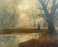 Fine Late C19th Tonalist Oil on Canvas laid on panel - Woman by a Woodland Lake SOLD