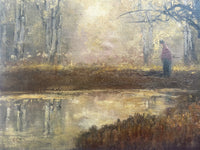 Fine Late C19th Tonalist Oil on Canvas laid on panel - Woman by a Woodland Lake SOLD