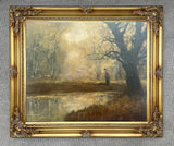 Fine Late C19th Tonalist Oil on Canvas laid on panel - Woman by a Woodland Lake SOLD