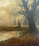 Fine Late C19th Tonalist Oil on Canvas laid on panel - Woman by a Woodland Lake SOLD