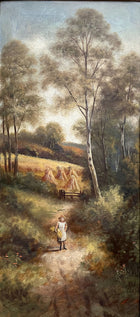 Fabulous large C19th Victorian English School Oil on Canvas - Girl on a Rural Lane SOLD