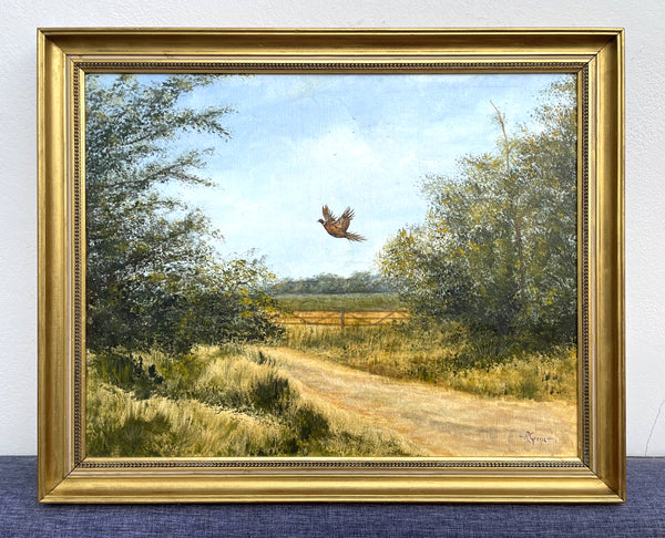 Exquisite Vintage Oil on Canvas - "Breaking Cover" Pheasant in a Rural Lane - R.Green SOLD