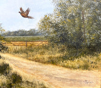 Exquisite Vintage Oil on Canvas - "Breaking Cover" Pheasant in a Rural Lane - R.Green SOLD