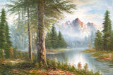 Fine Large Vintage Oil on Canvas - Tranquil Mountain River Landscape by Irene Cafieri SOLD