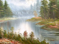 Fine Large Vintage Oil on Canvas - Tranquil Mountain River Landscape by Irene Cafieri SOLD