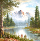 Fine Large Vintage Oil on Canvas - Tranquil Mountain River Landscape by Irene Cafieri SOLD