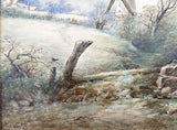 Exquisite C19th Victorian Watercolour - Wintry Landscape with a Windmill dated 1877