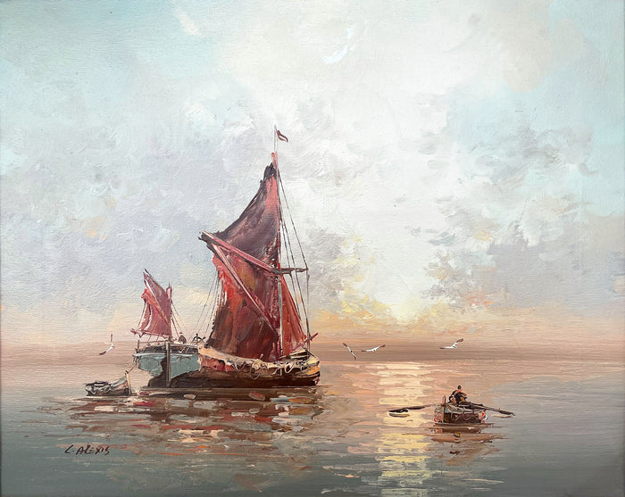 A Fine Vintage Mid C20th Impressionist Oil on Canvas - Shipping off the Coast SOLD