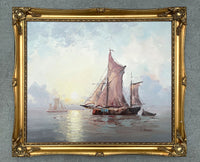 A Superb Large Vintage Mid C20th Impressionist Oil on Canvas - Shipping in a Calm Sea SOLD