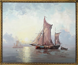 A Superb Large Vintage Mid C20th Impressionist Oil on Canvas - Shipping in a Calm Sea SOLD