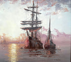 A Superb Large Vintage Mid C20th Impressionist Oil on Canvas - Shipping at Dusk SOLD