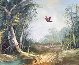 Fine Mid C20th Vintage English School Oil on Canvas - Pheasants in Flight over Woodland SOLD