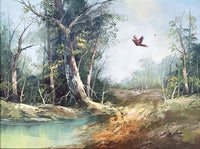 Fine Mid C20th Vintage English School Oil on Canvas - Pheasants in Flight over Woodland SOLD