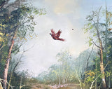 Fine Mid C20th Vintage English School Oil on Canvas - Pheasants in Flight over Woodland SOLD