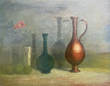 Fine Mid C20th Impressionist Oil on Board - Wine & Flowers on a Table