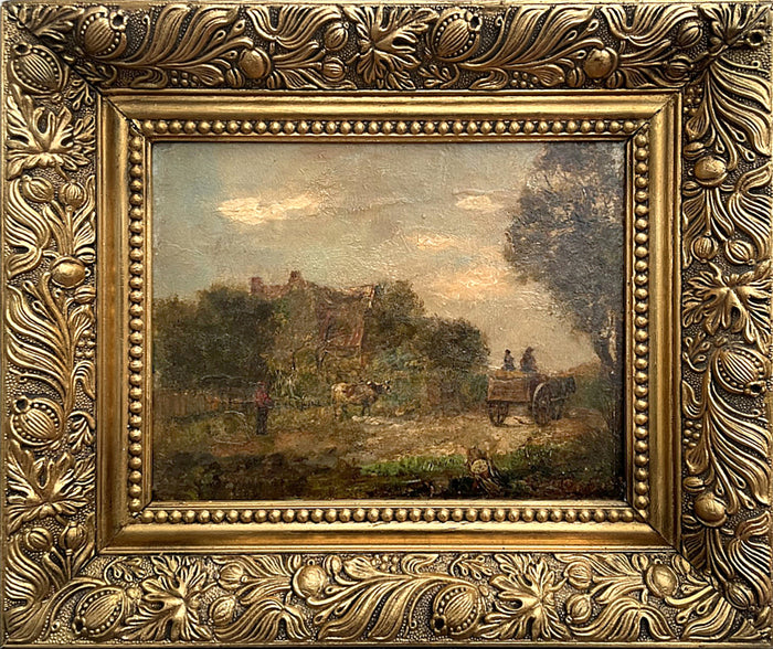 Fine Early C19th Victorian Oil on Canvas - Horse & Cart by a Rural Cottage SOLD