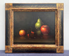 Exquisite C20th Vintage Still Life Oil on Canvas - Apple, Pear & Cherries