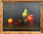 Exquisite C20th Vintage Still Life Oil on Canvas - Apple, Pear & Cherries