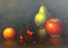 Exquisite C20th Vintage Still Life Oil on Canvas - Apple, Pear & Cherries