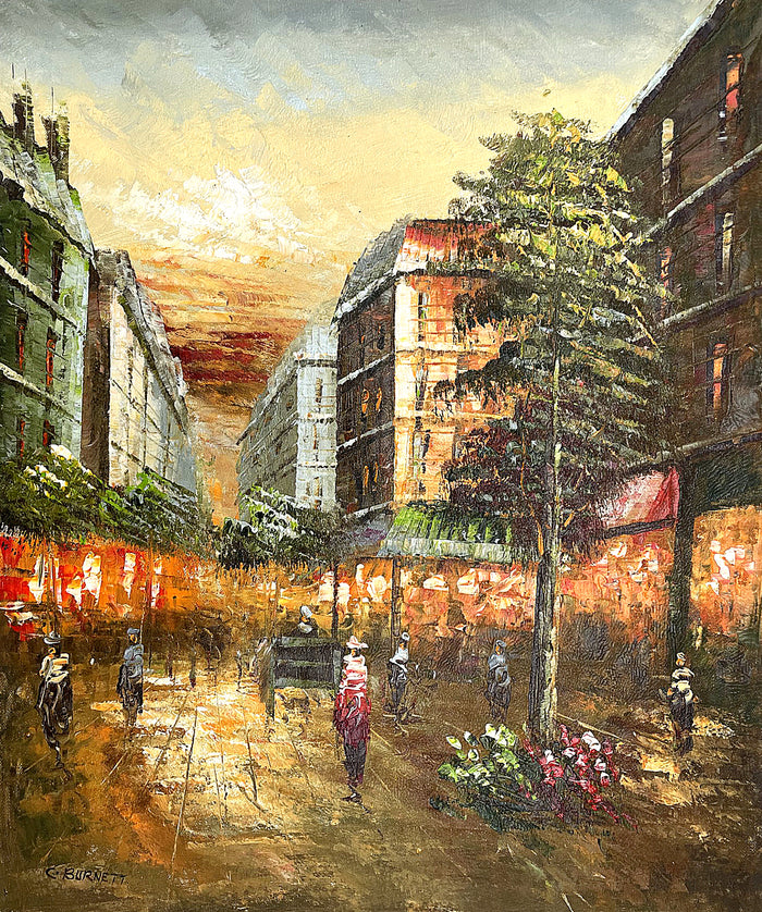 Fine Vintage Impressionist Oil on Canvas of a Parisian Street Scene by Caroline Burnett SOLD