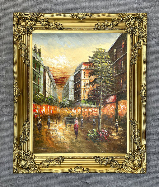 Fine Vintage Impressionist Oil on Canvas of a Parisian Street Scene by Caroline Burnett