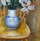 Fine Vintage Mid C20th Floral Oil on Canvas - Lilies in a Blue & White Jug