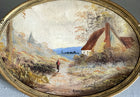 Fine C19th Victorian Oval Oil on Board - Figure by a Rural Cottage - A Stanley 1888 SOLD