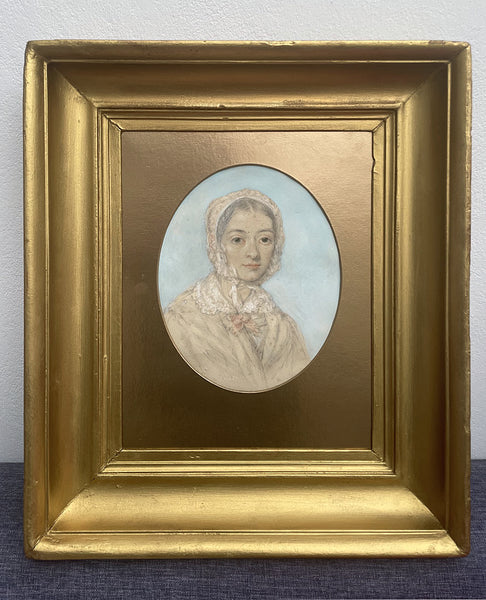 Exquisite Early C19th Victorian English School Watercolour Portrait of a Young Lady