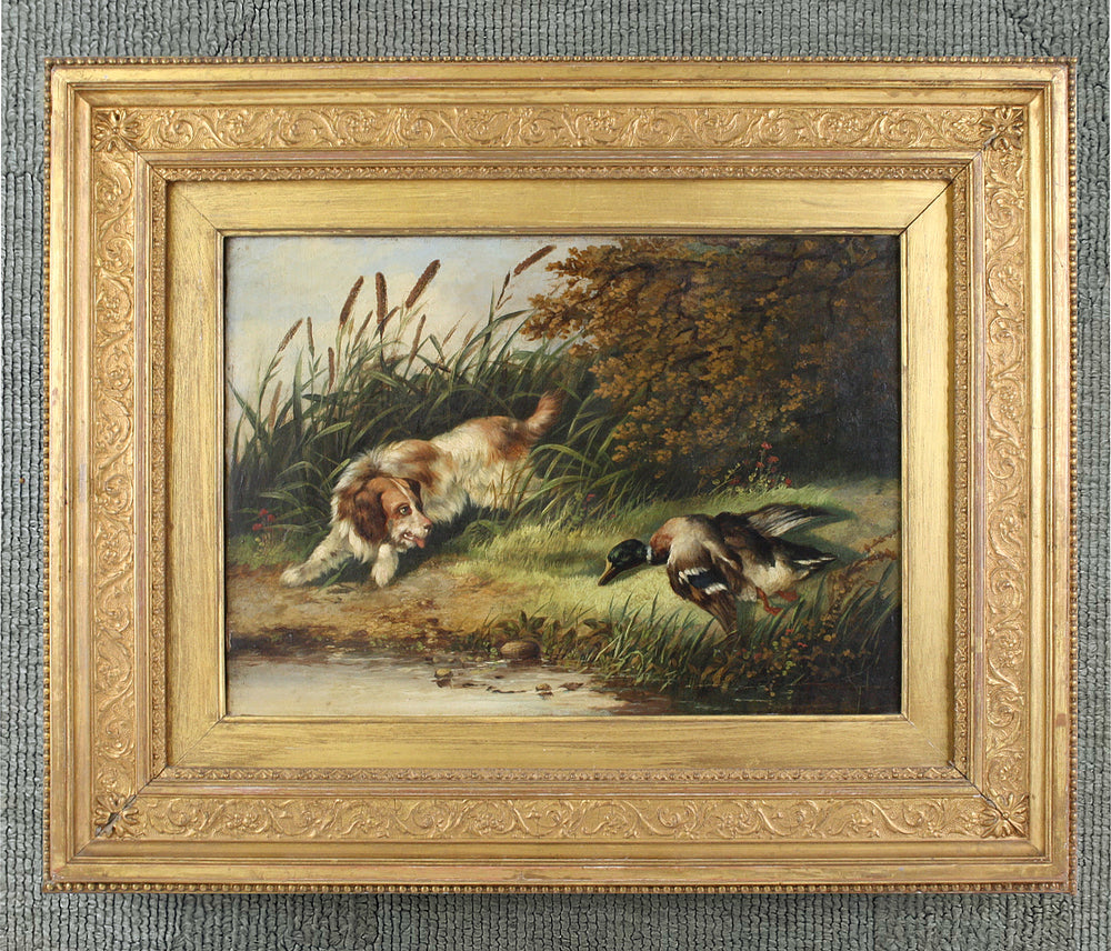 Superb Mid C19th Victorian Oil on Canvas - Spaniel Fetching a Mallard - attrib George Armfield (1808-1893) SOLD